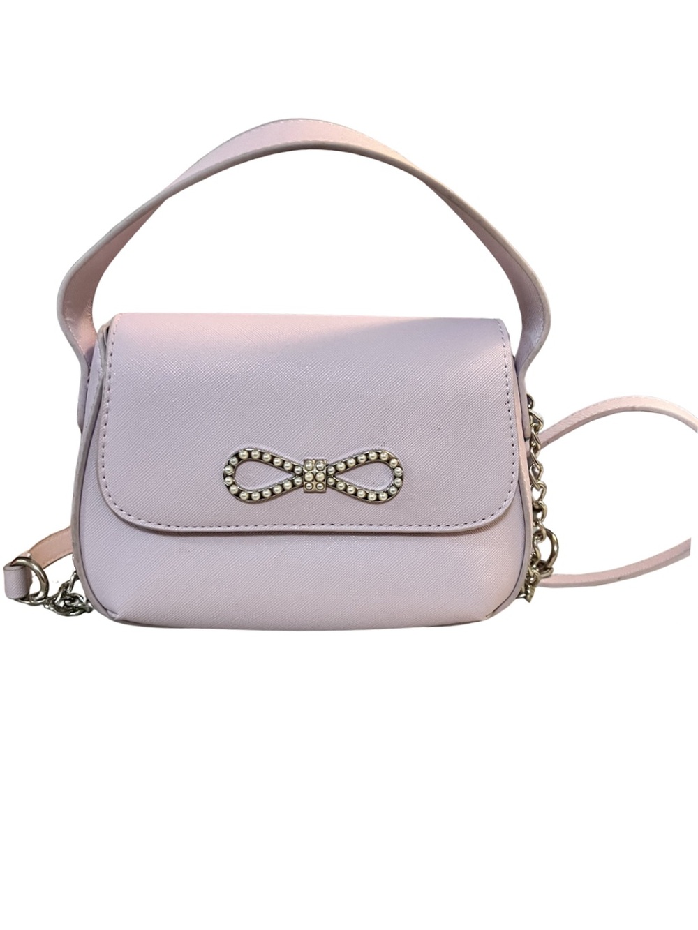 Betsey Johnson Lavender Pearl-Embellished Bow Top Handle Crossbody Like New